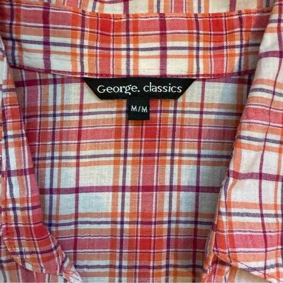 George Pink & Orange Western Plaid Fitted Button Down Shirt with Notched Collar - Picture 2 of 11